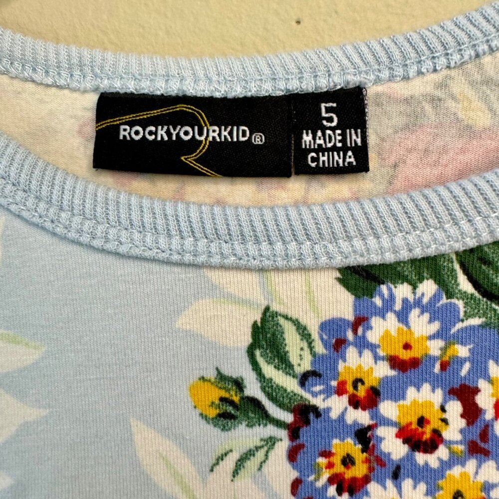 ROCK YOUR BABY Floral Dress Girls 5 5T Tulle Tutu Blue Flowers Rock Your Kid - Picture 6 of 6